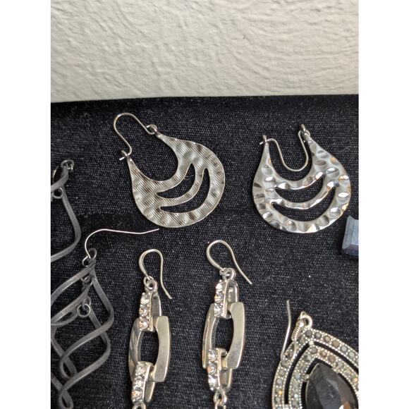 Lot of Ten Pair Silver Tone Black Theme Pierced Earrings - Picture 5 of 12